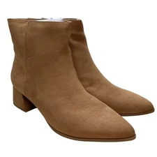 A New Day Ankle Boots Women's 8 Tan Camel Suede Pointed Toe Block Heel Side Zip