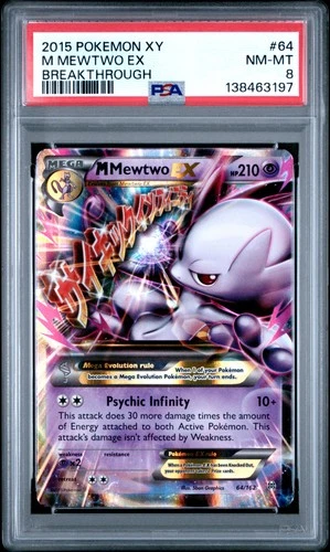2015 POKEMON XY BREAKTHROUGH #64 M MEWTWO EX PSA 8