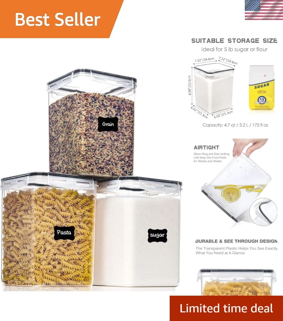 Large Food Storage Containers with Lids Airtight 5.2L /176Oz, for Flour, Suga...