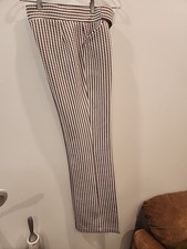 vintage disco 70's pants textured polyester white brown stripe 31x 33 flare bell