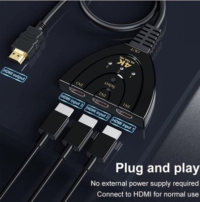 4Kx2K HDMI Switch 3 Port Splitter Cable Switcher HUB Adapter HDTV PS4 Xbox PC