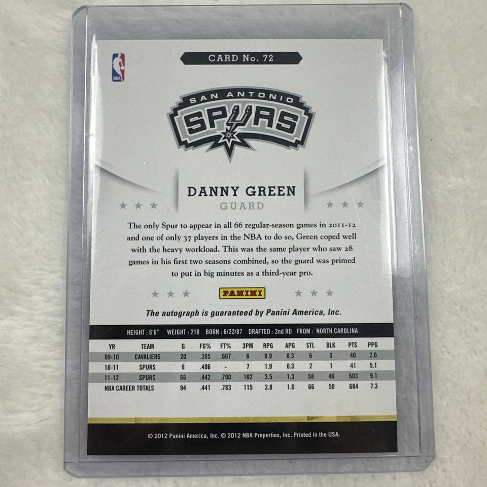 2012-13 NBA Hoops 丹尼·格林签名卡圣安东尼奥马刺队 — 第 2/4 张图片