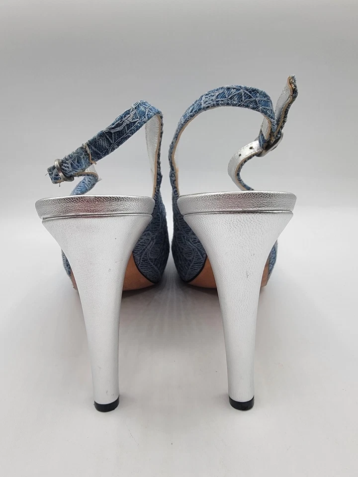 Zapatos de salón de mezclilla Nando Muzi Italia plateados Styletos talla 36 Us6 Foto 3 de 4