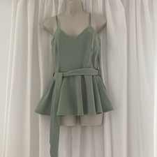 Quiz Summer Sage Green Strapped  Peplum Top Size 14. BNWT Stretch Belted V-neck