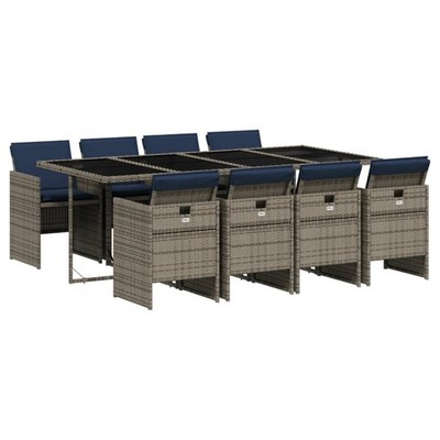 Patio Dining Set with Cushions Garden Table and Chair Gray Poly Rattan vidaXL