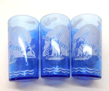 (3) VINTAGE HAZEL ATLAS COBALT BLUE GLASS JUICE TUMBLERS WINDMILL  perfect