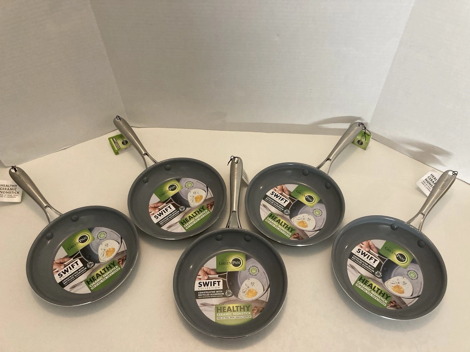GreenPan Swift Ceramic Nonstick 8" Frying Pan Skillet Stainless Steel Lot Of 5