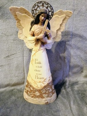 Elements~Pavilion Gift Co. Faith Ebony Angel Holding Cross~11.5''