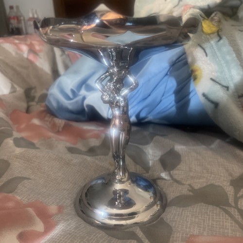 Art Deco Farber Bros. New York Chrome Candy Dish Glass Bowl Figural