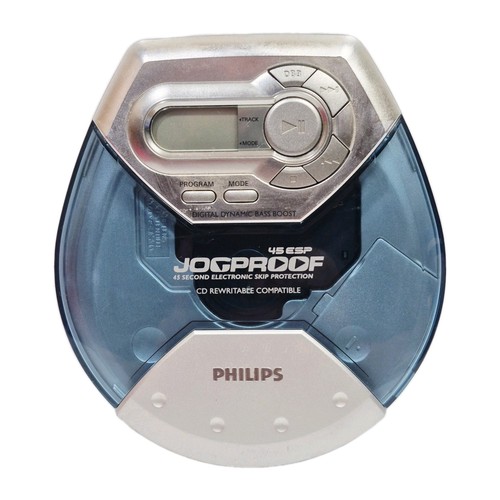 Vintage Philips AX5111/17 Portable Jogproof CD Player Silver & Clear Blue  Works