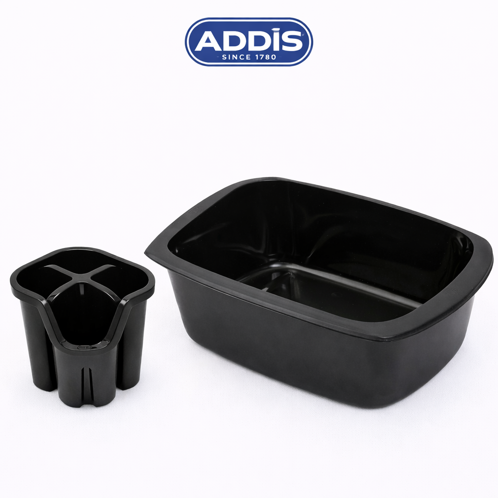 Addis Black Rectangular 9.5L Washing Up Bowl & Signature Cutlery Drainer Set