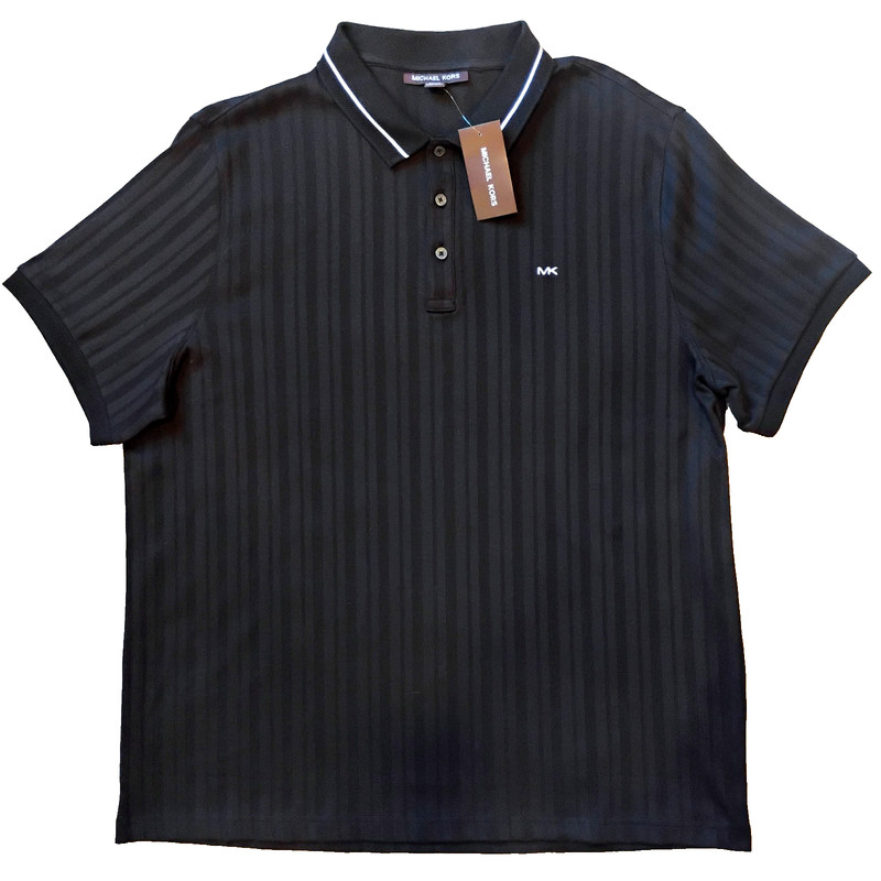 NWT XL Michael Kors Black Tone-on-tone Vertical Striped Knit Polo Shirt NEW