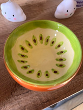 Runde Keramik-Sch&uuml;ssel mehrfarbig mit Kiwi-Fr&uuml;chte-Muster, glatt, Kleintiere