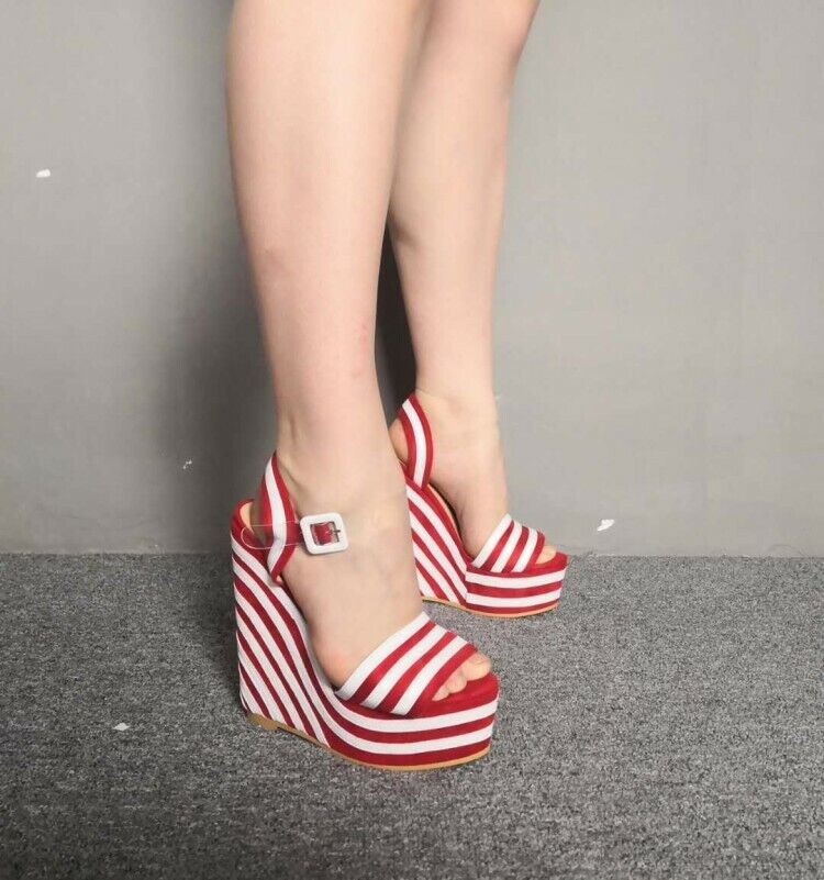 Dulces Sandalias Cuñas Plataforma Rayas Informales Zapatos Mujer Talla Grande 4-13