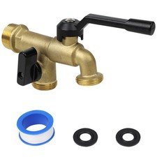 Outdoor Double Taps Water Faucet, Wall Mounted Garden Two 3/4 inch Brass Ball...