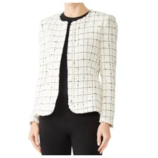 Rebecca Taylor Cream Black Plaid Tweed Zip Blazer 6