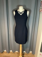 Vintage Du Malnuu Black Sleeveless Sheath Dress Criss Cross front  UK 10