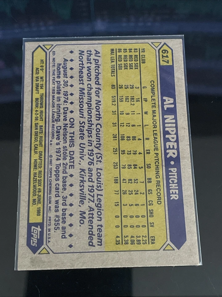 1987 Topps - Al Nipper #617 - Image 2 of 2