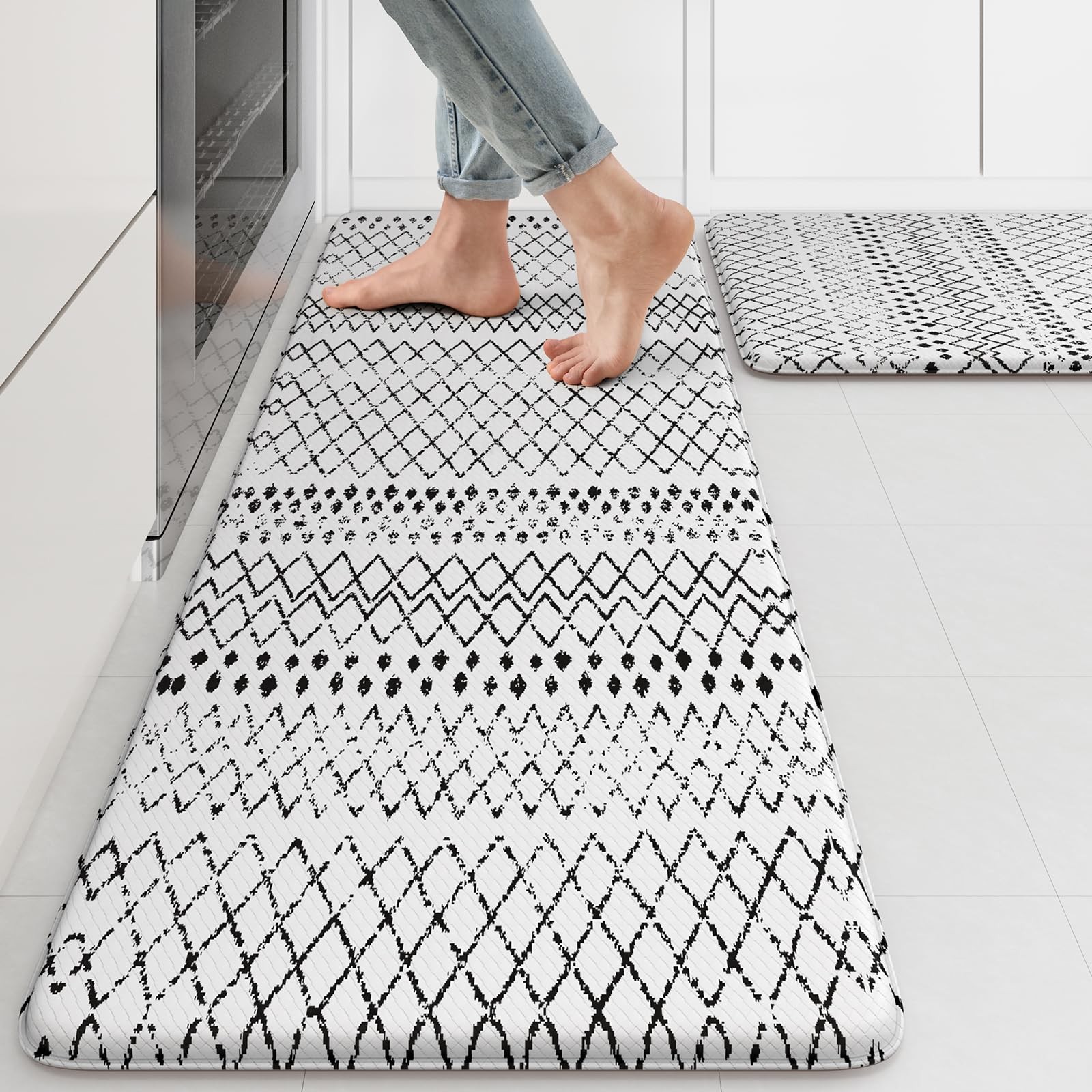 2PCS Cushioned Anti-Fatigue Kitchen Mats, Non-Slip Water Absorbent Rugs for Comfort & Safety