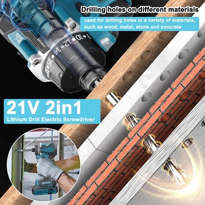 Geevorks 21V Cordless Electric Drill Brushless Motor 2 Speeds Control Modes