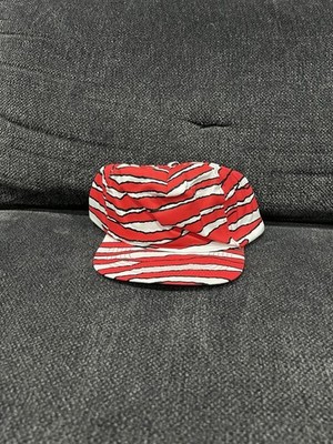 Vintage 80s/90s Red and White Zebra Striped Snapback 6 Panel Blank Hat Custom