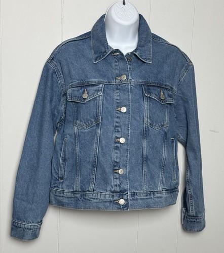 Old Navy Damen 100 % Baumwolle blau Jeansjacke Cropped klassisch 4 Taschen Größe MP