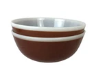 TWO Vintage Pyrex Glass Mixing Bowls 404 Americana Rusty Brown White Rim 4 qt