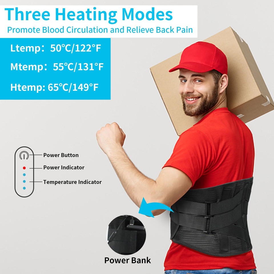 Heated Back Braces, Breathable Back Support Belt with Heating Operated