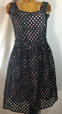 $950 New Carven Women Black Pink Cotton Eyelet SL Flared Pretty Dress Size 40