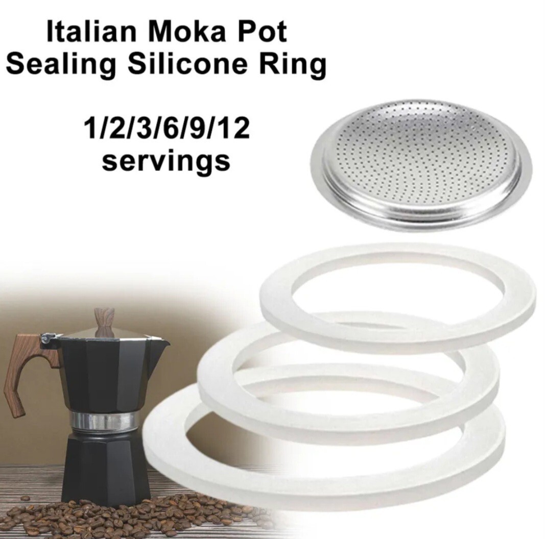 ORYX 4 Guarnizioni In Silicone Per Caffettiera 12 Tazze - Ricambio Per Moka Classica E Induzione - Bianco 9x9x3 Cm