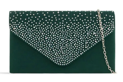 Women's Satin diamante Clutch Bag Evening Bridal Wedding Fashion Prom Handbag - Picture 14 of 30