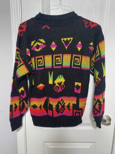 Vintage 1987 A Jane Adams Sweater Aztec Style Colorful Size S Made In USA - Picture 3 of 9