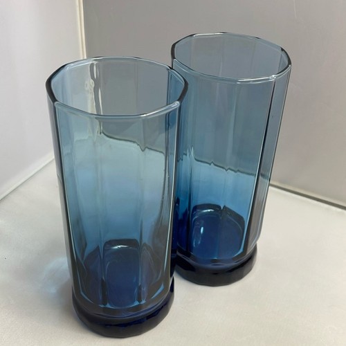 Pair Anchor Hocking Essex Blue Iced Tea Water Drinking Glasses - Imagen 2 de 5