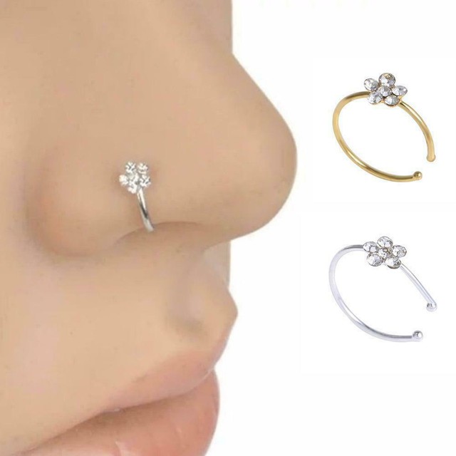 9mm Women Flower Nose Ring Fake Hoop Rhinestone Body Jewelry Gift Piercing D0T2 eBay