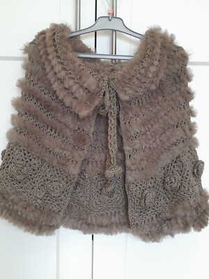 Vintage Mantel Poncho Damen Kaninchenfell Einheitsgröße 