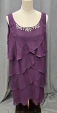 Ignite Evenings Beaded Tiered Dress Sleeveless Plum Woman 18w Scoop Neck Popover