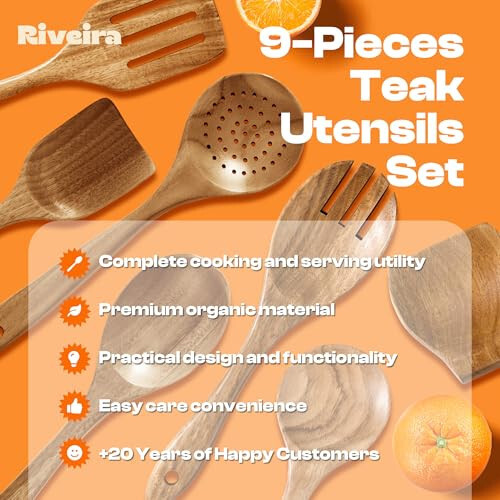 9 Pieces Premium & Durable Organic Teak Wooden Cooking Utensils - Picture 4 of 6