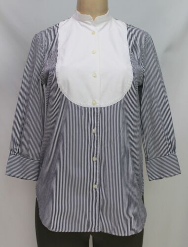 Lauren Ralph Lauren Bib-front Shirt 3/4 Sleeve Stripes White/Black Size S - Picture 4 of 8