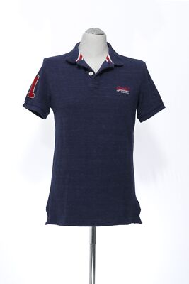 Superdry Herren Kurzarm Poloshirt Polohemd L blau dunkelblau meliert Knopf Piqué