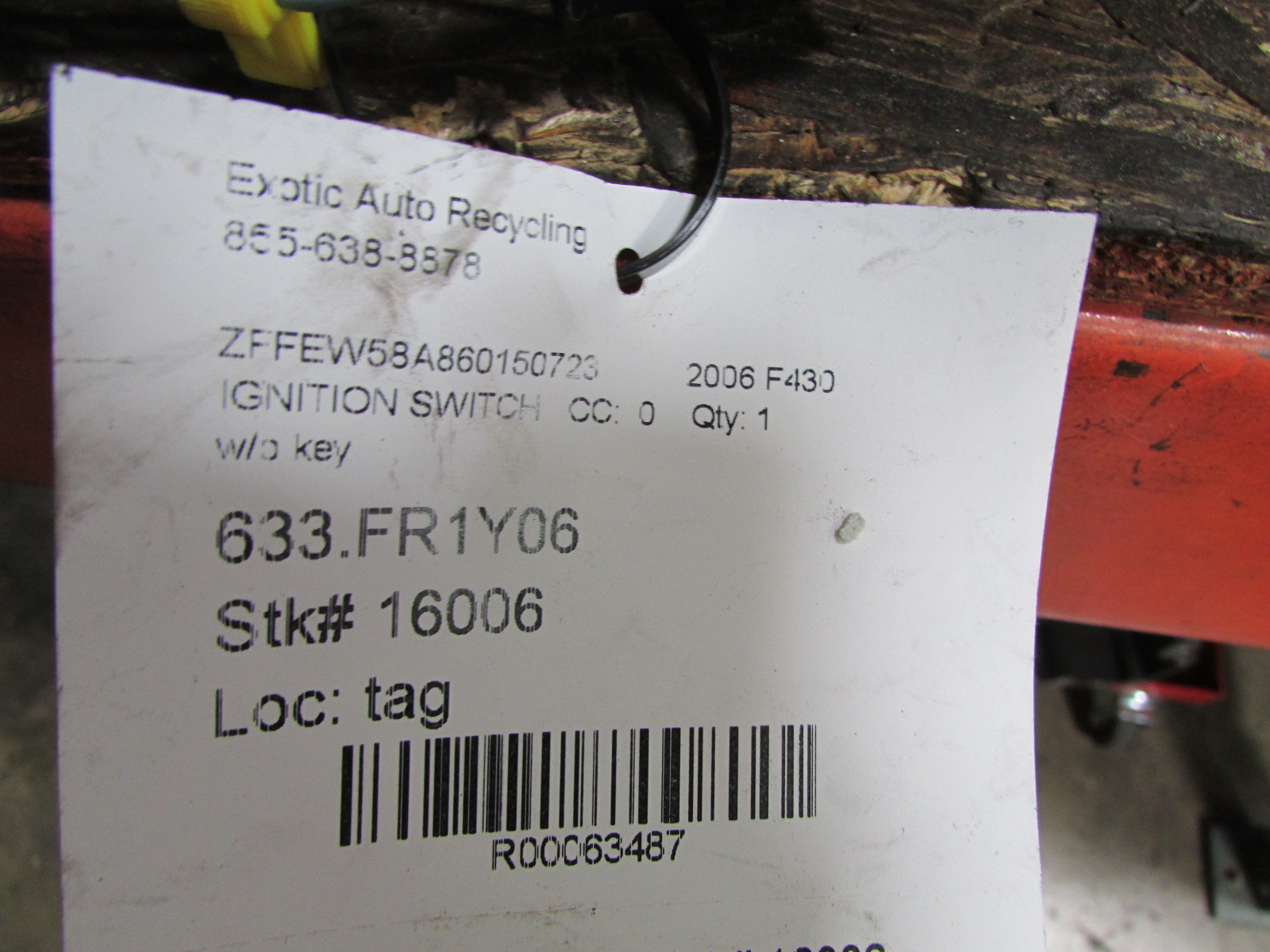Ferrari F430, Ignition Switch, Without Key, Used, P/N 213632