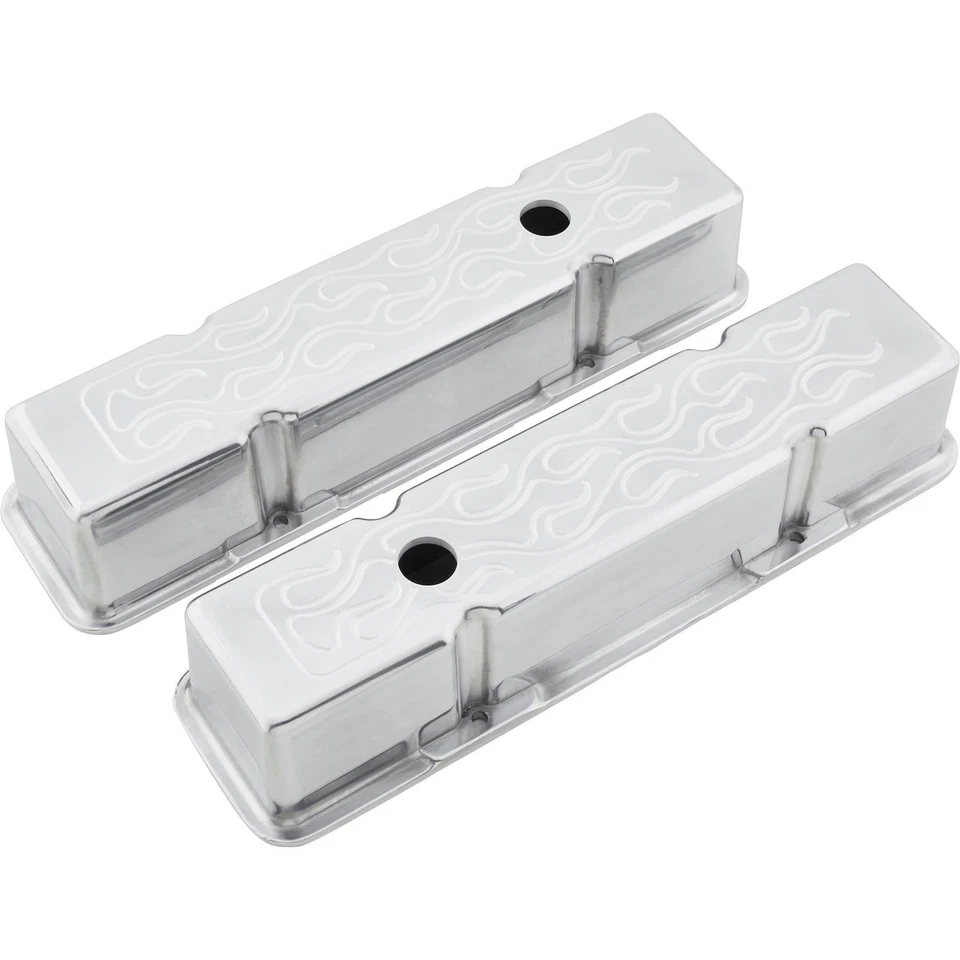 Cubiertas de válvula superior de llama de aluminio Speedway 283 305 307 327 350 400 SBC Chevy Foto 2 de 4