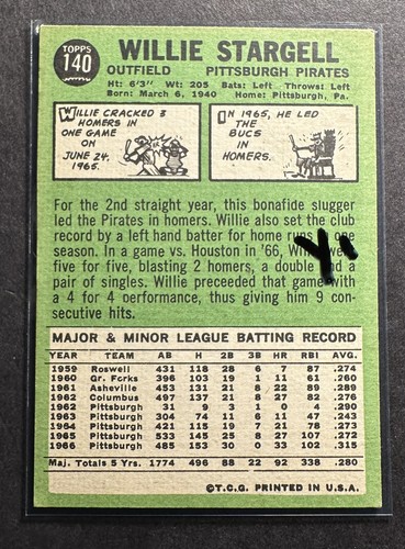 1967 Topps #140 Willie Stargell HOF Pittsburgh Pirates - Picture 6 of 6