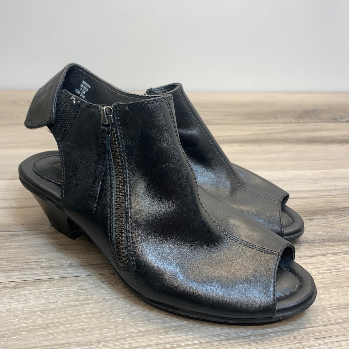 Earth Kristy Leather Peep Toe Slingback Sandals Casual Booties Zip