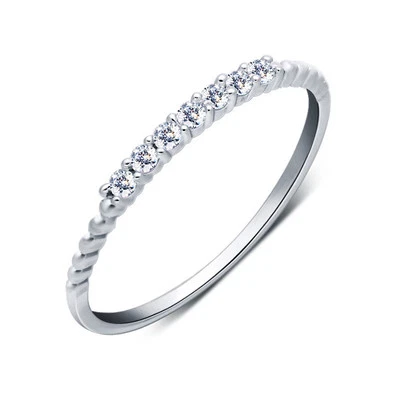 Schmaler Damen Ring Sterling Silber 925 mit 7 Zirkonia 43 - 63 dünn - Bild 1 von 4
