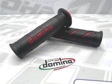 Domino Dual Compound Motorcycle Road Race Handlebar Bar Grips - Black / Red