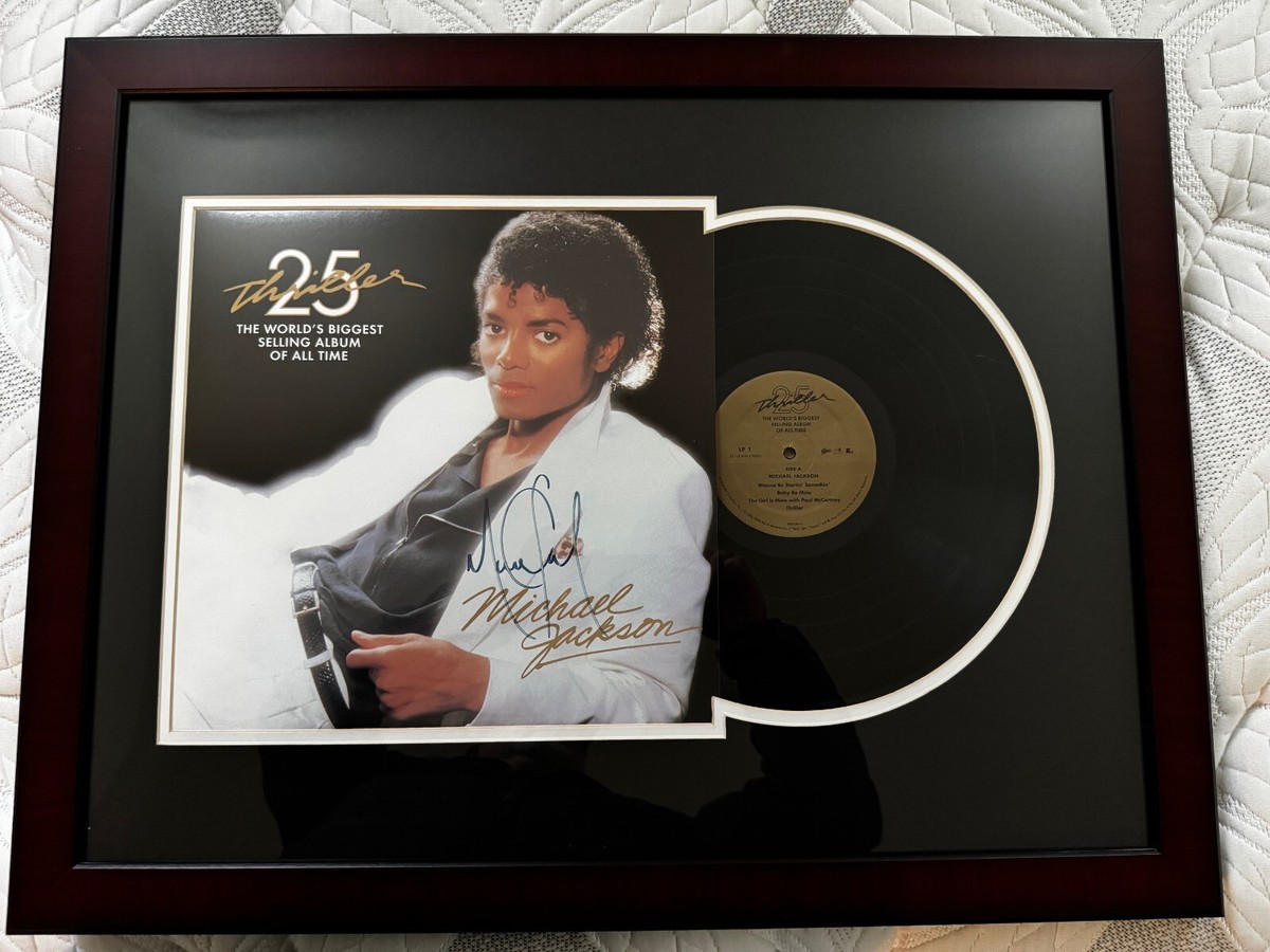 Framed Michael Jackson Autographed 25th Anniv Thriller Album - COA