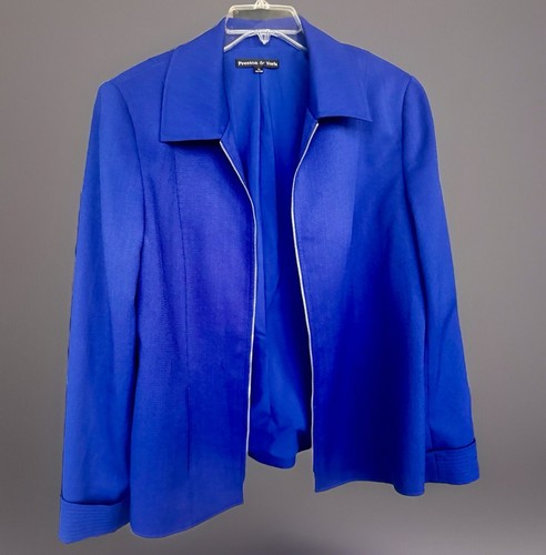 Preston & York Womans Blazer Cobalt Blue Full Zip Lined Collar Gorgeous Size 16 - Picture 14 of 16