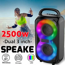 2500W Portable Bluetooth Speaker Dual 3-inch Woofer Sound System Party USB TF FM