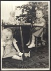 Pretty Little Girl Hosting Christmas Tea Party with Dolls 5x7 Photo ca. 1950s