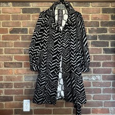 Vintage L.a.m.b. Geometric Trench Coat Black Gray Sz 4 -36 Chest -39” Long